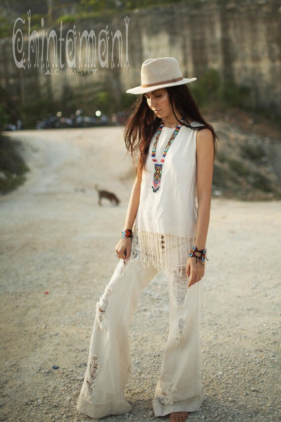 Raw Cotton Bohemian Top White Boho Tank 