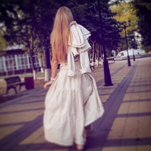 Raw Cotton Maxi Skirt Women White Boho Skirt Burner Bohemian Clothing Transformer Riding Skirt Gypsy Wedding Bohemian Skirt/ Off White zdjęcie 3