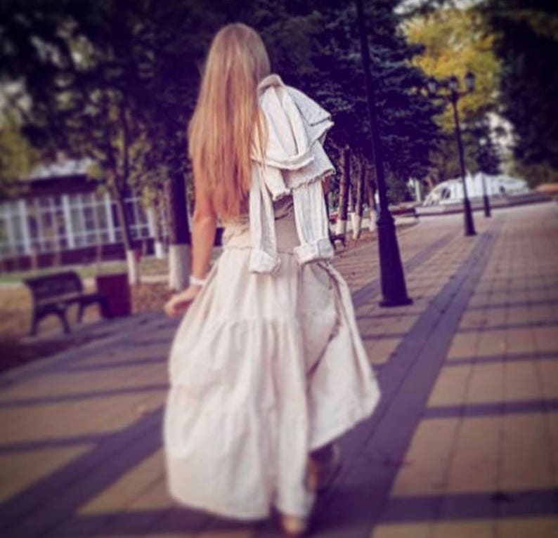 Raw Cotton Maxi Skirt Women White Boho Skirt Burner Bohemian Clothing Transformer Riding Skirt Gypsy Wedding Bohemian Skirt/ Off White zdjęcie 3