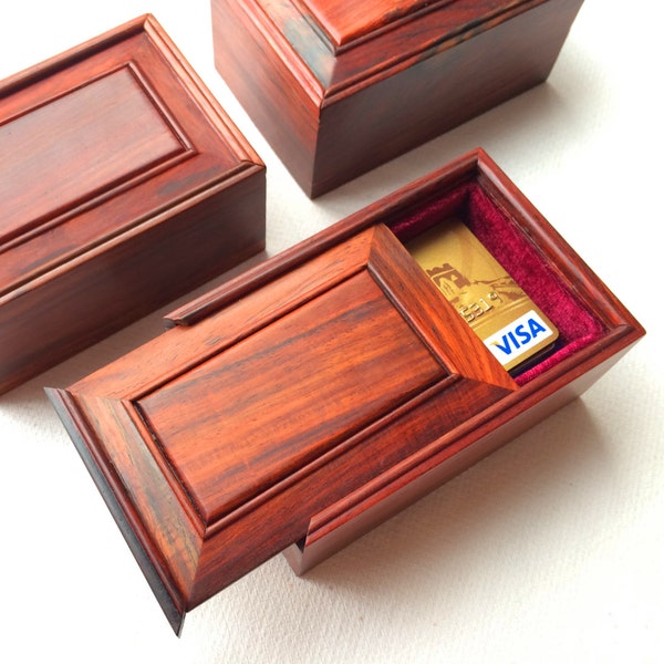 4.75" Red Rosewood Storage Box with Sliding Lid, Souvenir Box, Card Case, Jewelry Box, Bracelet Box, Handmade Wooden Box