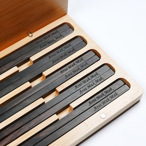 5 Pairs Handmade Ebony Wood Chopsticks with Custom Engraving and Christmas Gift Box, Factory supplier