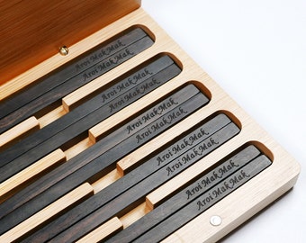 5 Pairs Handmade Ebony Wood Chopsticks with Custom Engraving and Christmas Gift Box, Factory supplier