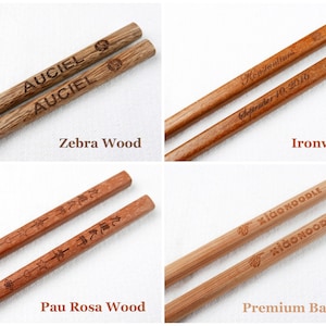 100 Pairs Hand-Polished Chopsticks with Custom Laser-eched Logo in Rosewood, Pau Rosa wood, Ironwood for Wedding wholesale