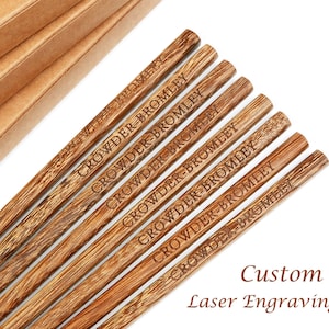 100 Pairs Wenge Wood Chopsticks with Custom Laser Engraving, Zebra Pattern Wood Chopsticks for Wedding wholesale