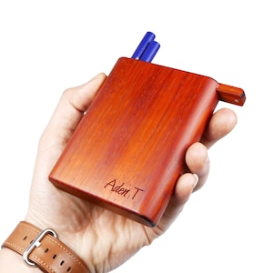 Custom Red Rosewood Cigarette Case for 8 Smokes, CNC hollowed Unibody with Sliding Lid, Magnet Clasps