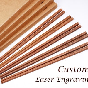 100 Pairs Pau Rosa wood Chopsticks with Custom Name and Date Laser Engraving for Wedding