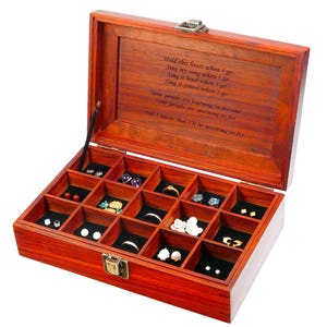 Custom 9 1/4&quot; Red African Rosewood Rings Collection Box, Earrings Box, Jewelry Box, Handmade Wooden Box for Her