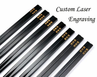 Custom Ebony Wood Chopsticks with Gold Coloring Painted Engraving, Family Chopsticks Set Christmas Gift