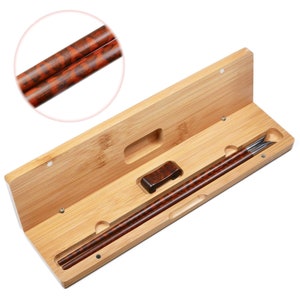 Premium Natural Snakewood Reusable Chopsticks Set with Rest and Bamboo Box Round Chopsticks Gift Set