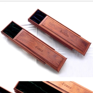 A Pair of Custom 19&quot; Premium Pau Rosa Wood Knife and Fork Box with Laser Etched Name on Sliding Lid, Keepsake Box, Handmade Wooden Box