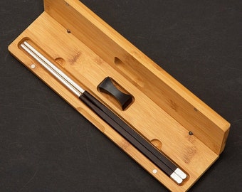 Custom Silver Chopsticks Ebony Wood Chopsticks Engraving Names or Logos Christmas Gift Box Set