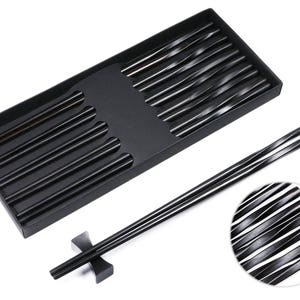 5 Pairs Black Ebony Wood Chopsticks with Round Handles and Handmade Spiral Cuts, Chinese Chopsticks, Japanese Chopsticks Supplier