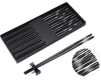 Ebony Wood Chopsticks, Spiral Cut Handles, 5 Pairs