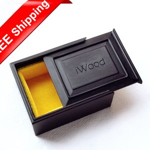 3.5 "zwarte ebbenhouten opbergdoos met schuifdeksel en gepersonaliseerde lasergraveerlogo, naam initialen, handgemaakte houten doos