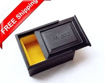 Handmade Black Ebony Storage Box, Personalized Laser Engraved Wooden Keepsake