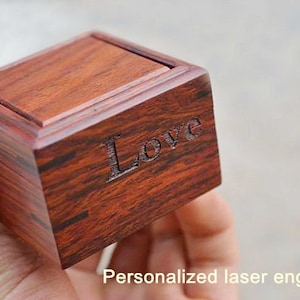 Custom Premium Rosewood Ring Box with Brass Hinges and Personalized Laser Engraving image 2