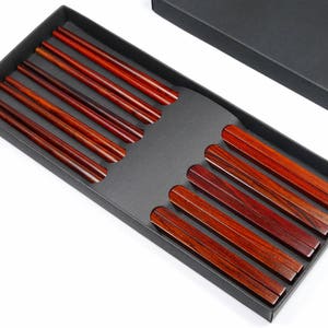 5組 10インチ プレミアム天然レッドローズウッド中華箸 - クラシックスクエアハンドル - ケースセット付き