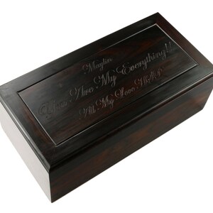 Personalizzato 9" nero ebano gemelli Box con 3 scomparti e Laser inciso personalizzato Texting, portagioie, scatola di legno fatta a mano