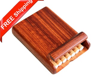 Rosewood Cigarette Case for 7 King-size Standard Cigarettes, Handcrafted Wooden Cigarette Box, Smoke Holder