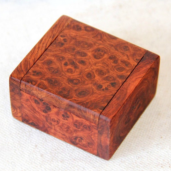 Mini Rosewood Burl Coin Box, Ring Box