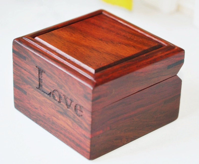 Custom Premium Rosewood Ring Box with Brass Hinges and Personalized Laser Engraving image 1