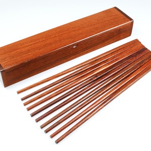 One set of 10 Pairs of Rosewood Chopsticks with Case