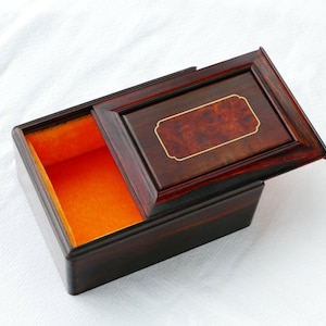 3 Sizes Red Rosewood Storage Box with Rosewood Burl Marquetry Sliding Lid, Souvenir Box, Card Case, Jewelry Box, Handmade Wooden Box