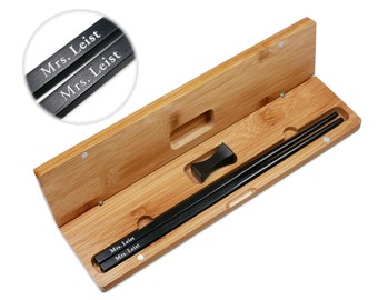 Engraved Ebony Chopsticks Set: Personalized Silver Inlay, Bamboo Case