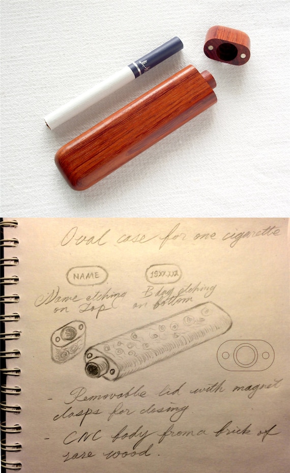 Handcrafted Red Rosewood Cigarette Tube, Magnet Lid