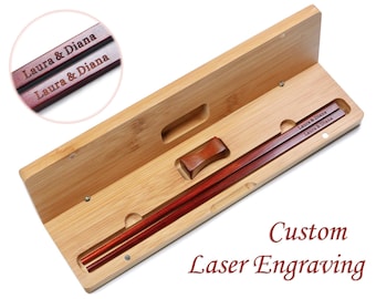 Set di bacchette in palissandro personalizzate, scatola di bambù incisa, manico quadrato