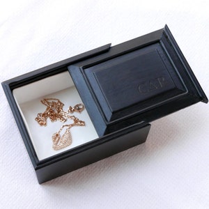 Custom 3.5&quot; Black Ebony Storage Box with Sliding Lid and Laser Engraved Personalized Logo, Jewelry Box, Bracelet Box, Handmade Wooden Box