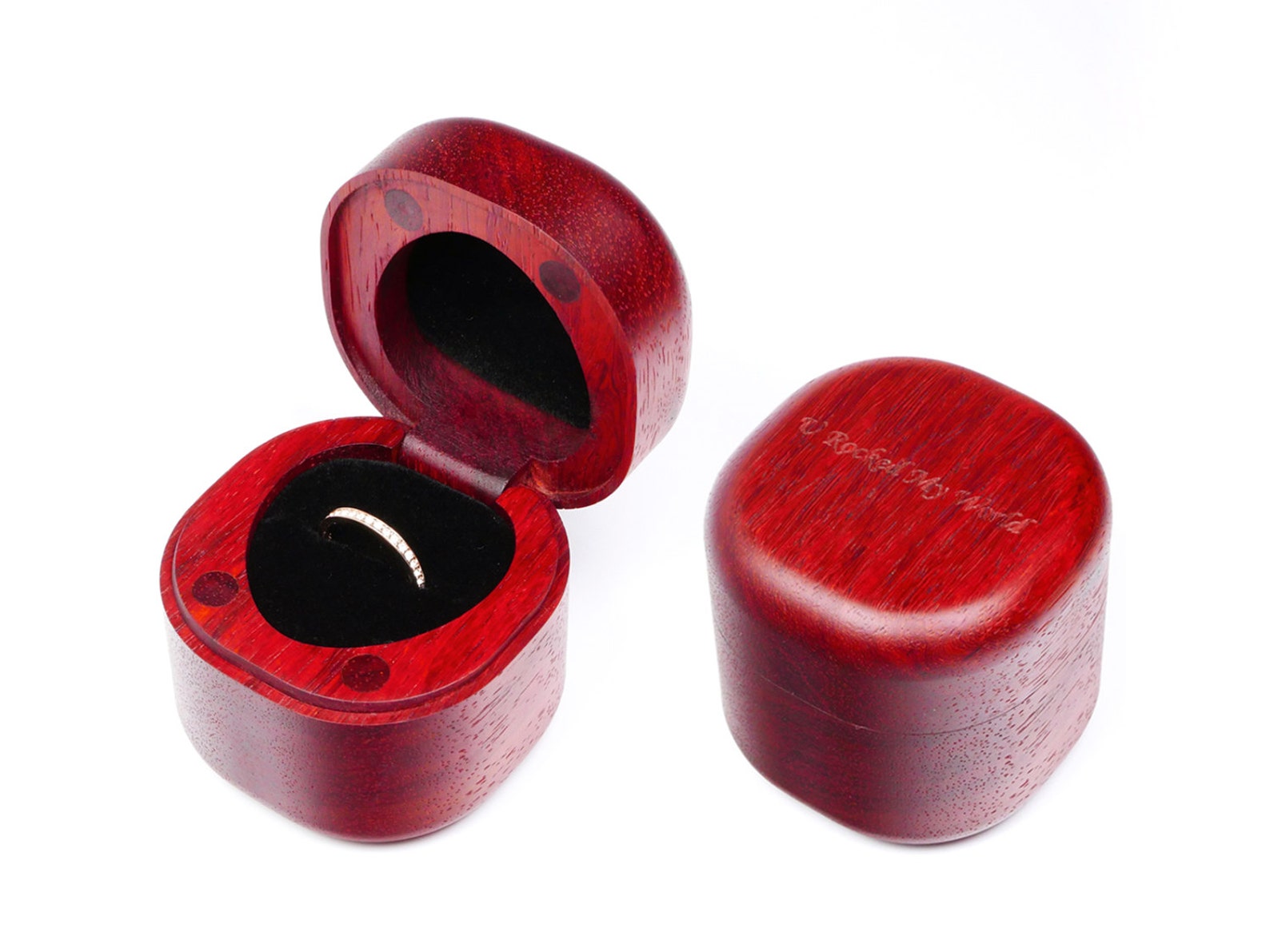 Custom Red Rosewood Ring Box, Laser Engraved, Handmade Wedding Ring ...