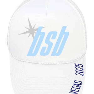 May include: White trucker hat with a blue and gray "bsb" logo and the text "Vegas 2025" on the side.