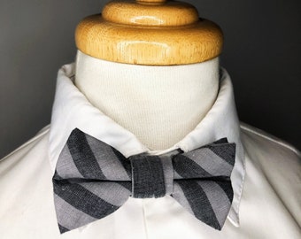 Black and grey striped cotton baby bowtie/ boys bowtie / children's bowtie