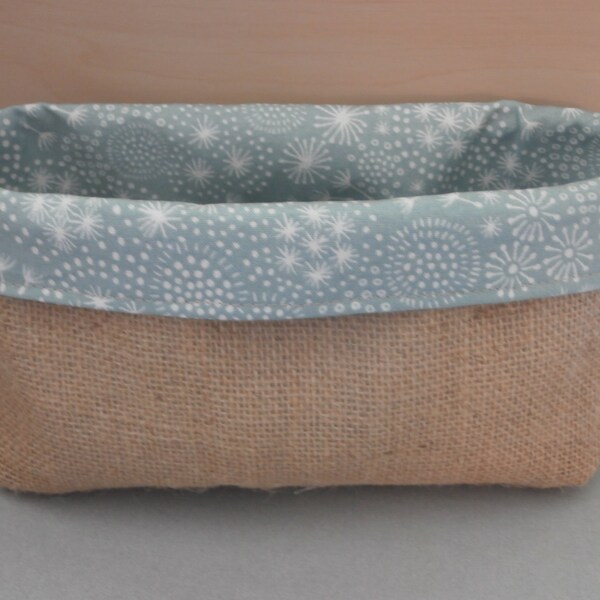 fabric storage basket - 7in x 4in - jute with 'make a wish' cotton lining