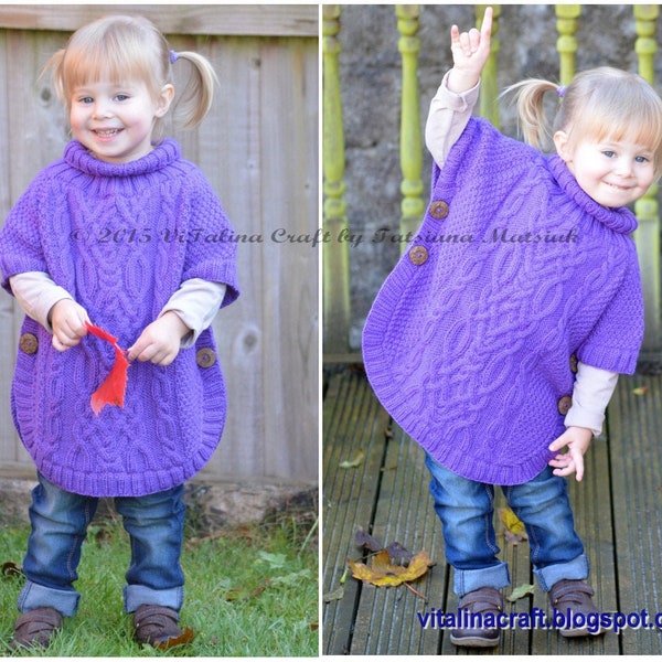 Knitting Pattern - Cable Fantasy Poncho (ONLY Toddler and Child sizes)