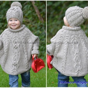 Knitting Pattern - Temptation Poncho and Hat Set (Toddler and Child sizes) in English and French
