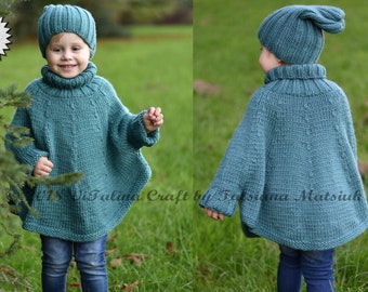 Knitting Pattern - Fascination Poncho and Hat Set (All sizes)