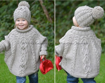 Knitting Pattern - Temptation Poncho and Hat Set (Toddler and Child sizes) in English and French