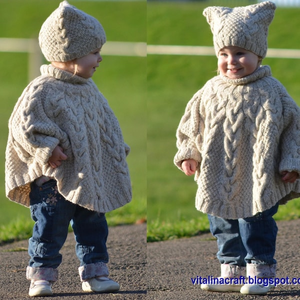 Knitting Pattern - Vanilla Cloud Poncho and Hat Set (Toddler and Child sizes)