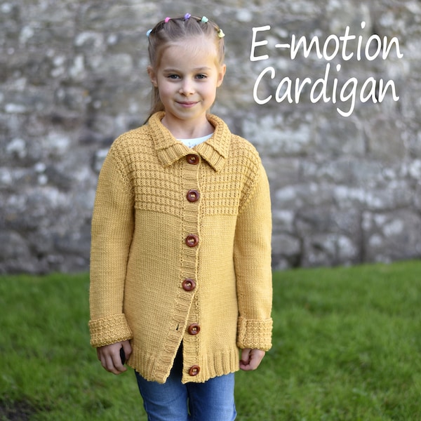 Knitting Pattern - E-motion Cardigan (Toddler, Child and Teen sizes)