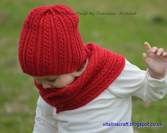 Knitting Pattern - Tiny Cables Hat and Scarf (Baby, Child, Adult sizes)