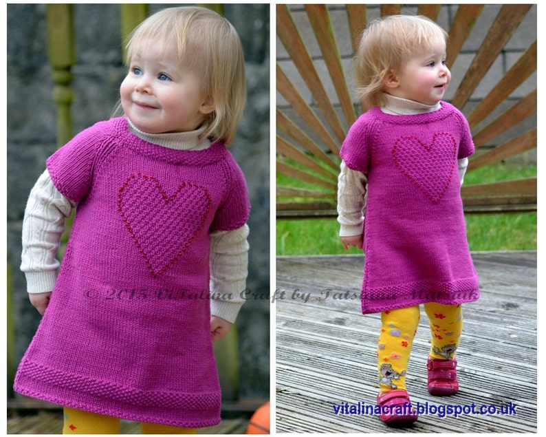 Knitting Pattern Brilliant Heart Tunic Baby and Child sizes image 1