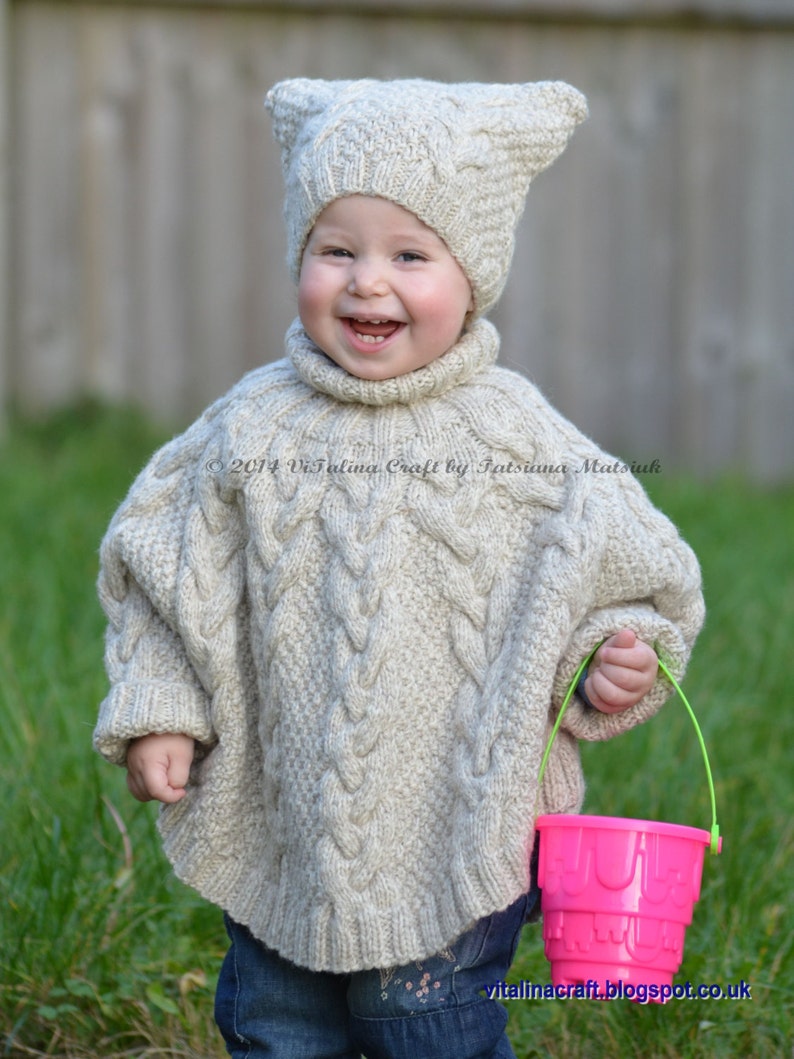 Knitting Pattern Vanilla Cloud Poncho and Hat Set Toddler and Child sizes image 5