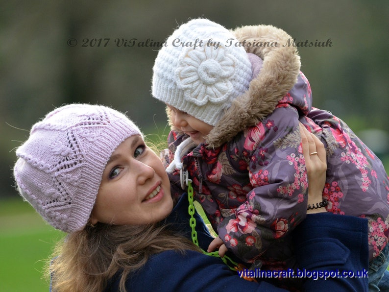 Knitting Pattern Snowy Flower Bonnet Baby and Toddler sizes image 2