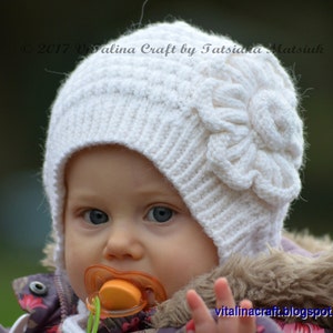Knitting Pattern Snowy Flower Bonnet Baby and Toddler sizes image 1