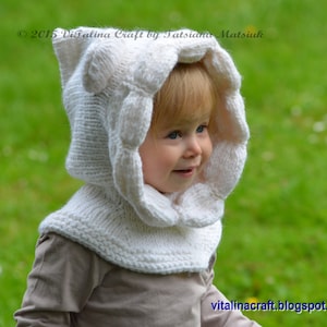 Knitting Pattern Snowy Bear Hood All sizes image 4