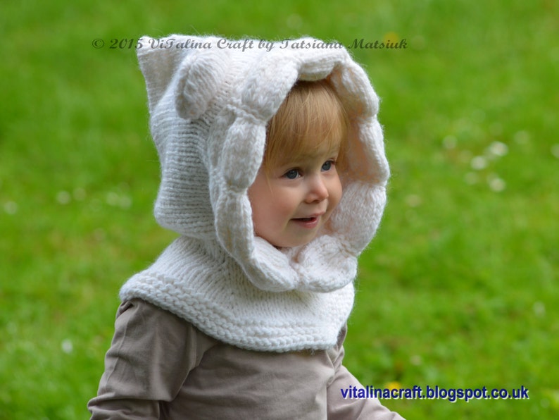 Knitting Pattern Snowy Bear Hood All sizes image 4