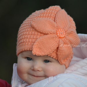 Knitting Pattern - Peach Flower Hat (Baby and Child sizes)