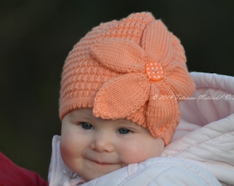 Knitting Pattern - Peach Flower Hat (Baby and Child sizes)